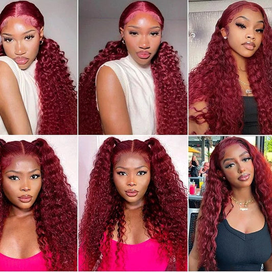 8 10 12 Inch 99J Bundle Burgundy Deep Wave Human Hair Bundles 8A Grade Wine Red Hair Extensions 99J Deep Wave Bundle Burgundy Bundles For Black Women