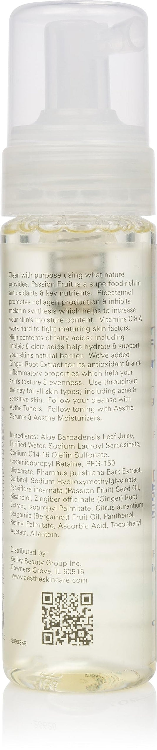 Aesthe Foaming Superfood Face Cleanser - Passionfruit & Ginger - Gentle Cleaning Formula for All Skin Types - Oily, Combination, Dry, Normal, Sensitive - Remove Makeup, Cleanse, Hydrate - 7 fl oz