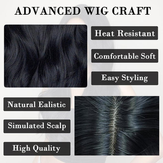 Doremiy Long Black Brown Wavy Hair Wigs for Women Natural Synthetic Curly Wig Heat Resistant Fiber Wigs for Daily Cosplay