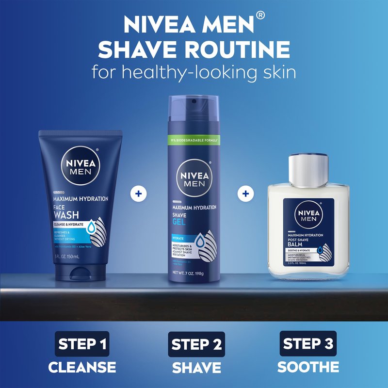 NIVEA MEN Maximum Hydration Post Shave Balm, With Provitamin B5 and Aloe Vera, Proves 3X Hydration Effect, 3.3 Fl Oz Bottle, Pack of 3