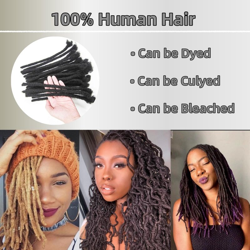 0.8cm 10Inch 20 Strands Loc Extensions Human Hair 100% Handmade Permanent Dreadlock Extensions for Women Men Can Be Curled and Bleached Loc Extension with Needle(width 0.8cm natrual color)