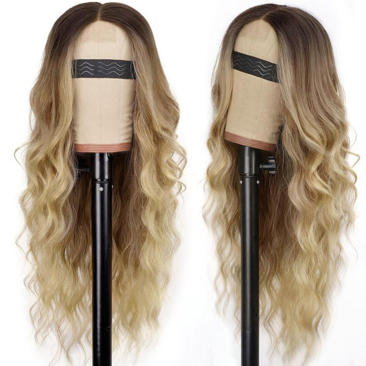 AISI HAIR Blonde Wig for Women, Long Wavy Lace Hairline Blond Synthetic Middle Part Ombre Blonde Wigs for Daily Party-26 Inch