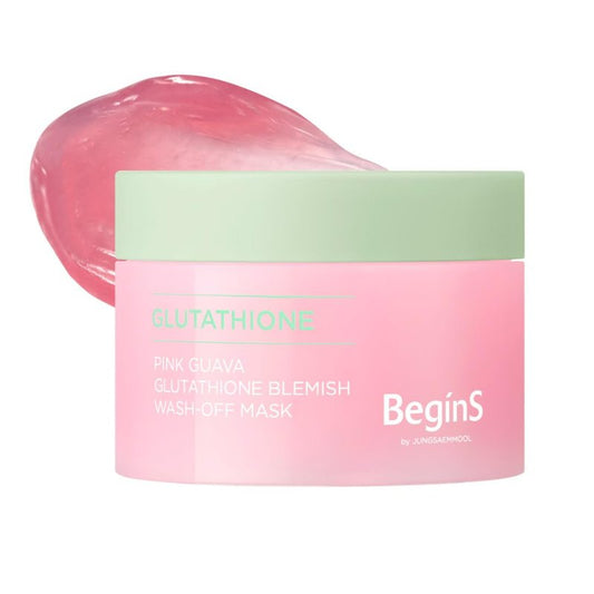 BeginS by JUNGSAEMMOOL Pink Guava Glutathione Wash-Off Mask 3.17 Fl Oz, Jelly Texture Face Mask with Vitamin C and Niacinamide for Skin Hydration, Blemish Care, and Radiant Glow, Korean Skincare