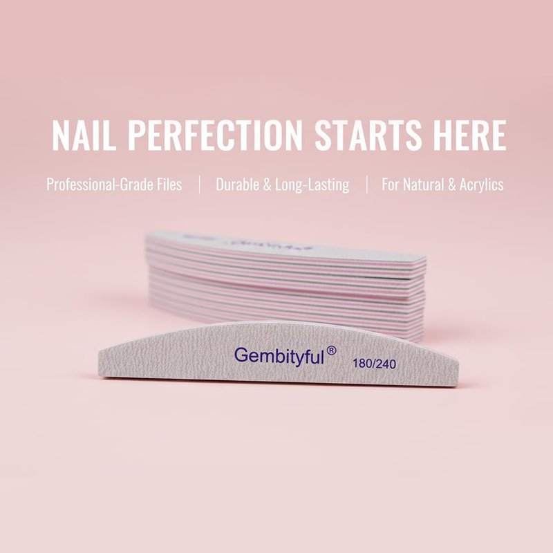25 Pcs Thick Nail File 180/240 Grit Semicircle Shape, Emery Boards Nail File for Natural Nails and Acrylic Nails, Double Sided Boards Profesional for Home and Salon