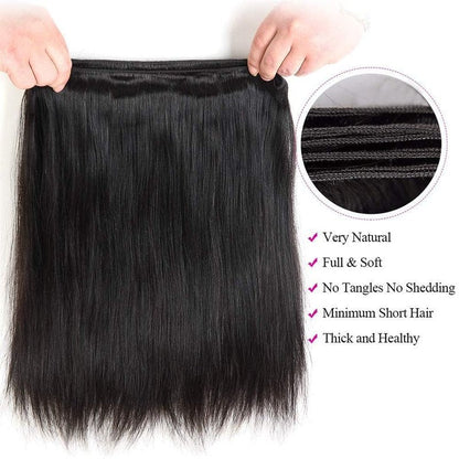 Straight Human Hair Bundles 14 16 18 Inch Brazilian Straight Hair Bundle 100% Unprocessed Virgin Hair Weave Bundles Human Hair Extension for Women Natural Black Color