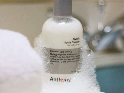Anthony Glycolic Facial Cleanser for Men, Daily Exfoliating & Hydrating Face Wash, Shave Prep, Non-Foaming, Deep Cleansing, Gentle on Sensitive Skin, Removes Dirt & Oil, Smooths Texture, 16 Fl Oz