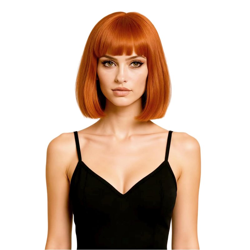 NJJYXH 14 Inches Ginger Wigs for Women Short Straight Bob Auburn Wig with Copper Red Bangs Synthetic Hair for Daily Use,Cosplay, Halloween