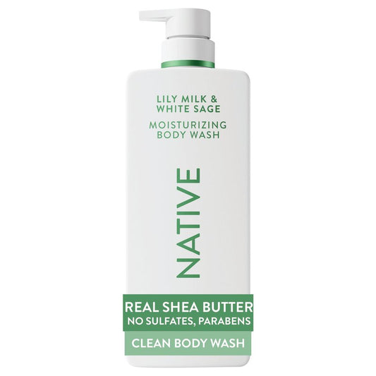 Native Lily Milk & White Sage Scent 24-Hour Moisturizing Bodywash for Women & Men, Clean & Gentle, for Dry or Sensitive Skin, Keeps Skin Healthy & Smooth, Free of Sulfates, Cruelty-Free, 22 oz