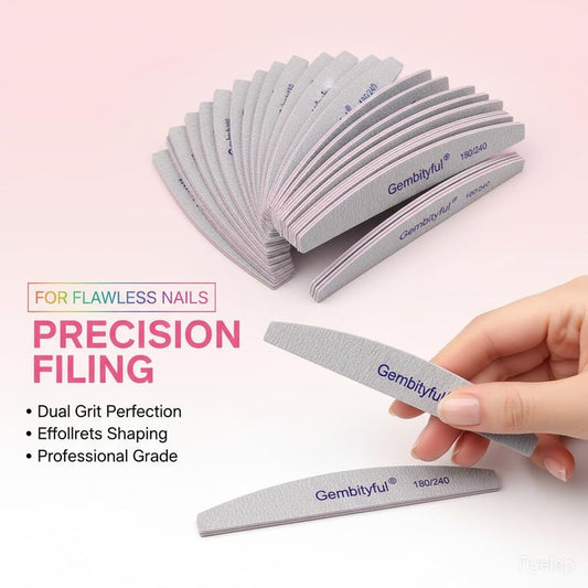 25 Pcs Thick Nail File 180/240 Grit Semicircle Shape, Emery Boards Nail File for Natural Nails and Acrylic Nails, Double Sided Boards Profesional for Home and Salon