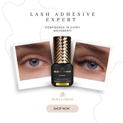 Eyelash Extension Adhesive Glue Expert - Beauty Power - Extremely-Fast 0.5-1-Second Drying Time - 10 Weeks Retention - Professional-Grade, 0.17fl.oz / 5ml (Black Finish)