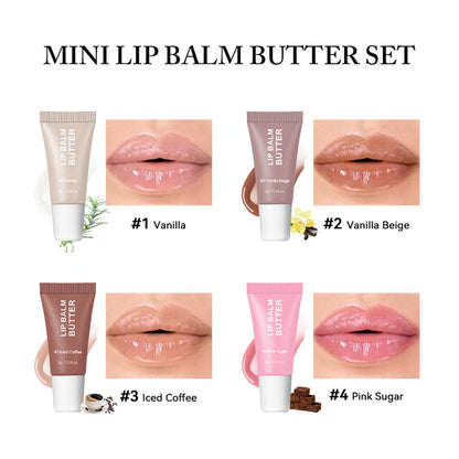 4Pcs Hydrating Lip Gloss Set, Mini Lip Balm Pack, High Shine Glass Finish Lip Moisturizing Plumping Lip Gloss Shiny Jelly Liquid Lipstick for Women