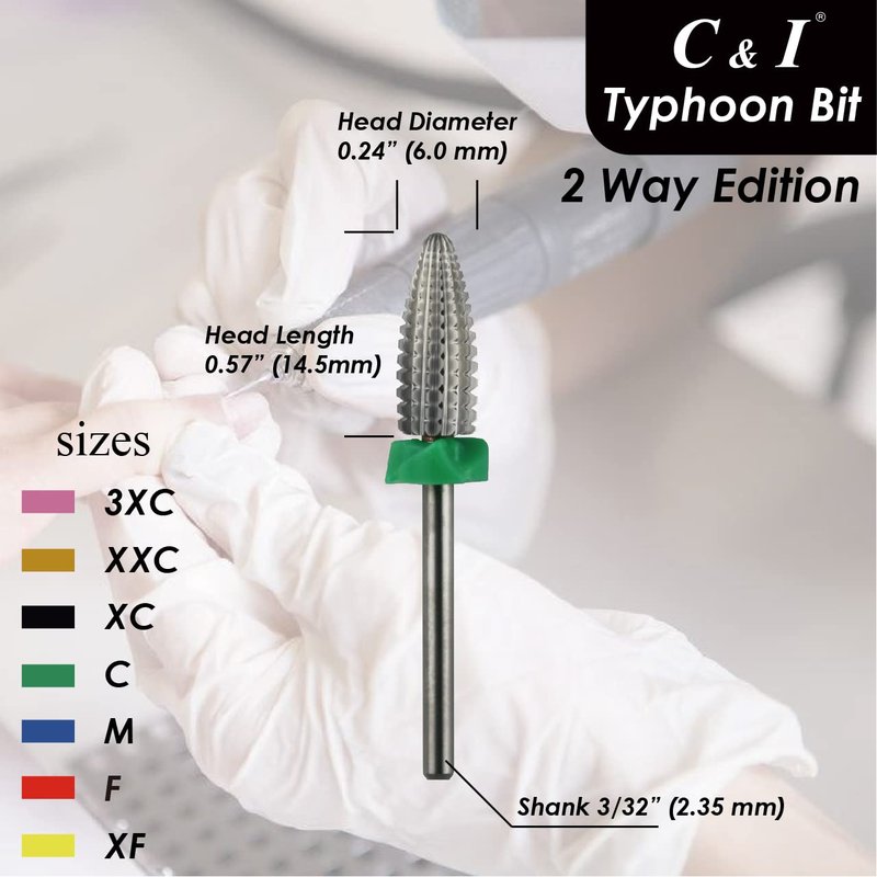 C & I Typhoon Bit, 2 Way, Fast Remove Acrylics or Gels, Both for Left Handed & Right Handed, Carbide Nail Drill Bit Electric Manicure Drill & Accessory (XXC)