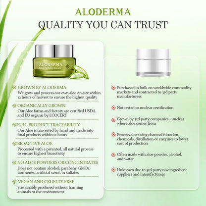Aloderma Firming Cream for Face and Neck with 62% Organic Aloe Vera - Firming Face Cream with Hyaluronic Acid & Carnosine - Natural Renewing Aloe Face Cream - Instantly Hydrate & Plump Skin, 1.7oz
