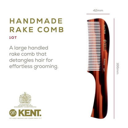 Kent 10T Graphite and Tortoise Large Detangler Comb, Handmade Wide Tooth Comb for Curly Hair, Detangling Combs For Wet and Dry Hair, Combs for Thick Hair, Saw-Cut and Hand Polished Made in England