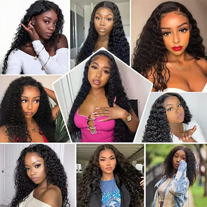 Deep Wave Human Hair Bundles 14 16 18 Inch Curly Weave Bundles Human Hair Unprocessed Native Virgin Hair 100/PC 3 Extensions Natural Black Color 1B Wet and Wavy Human Hair Extensions for Women
