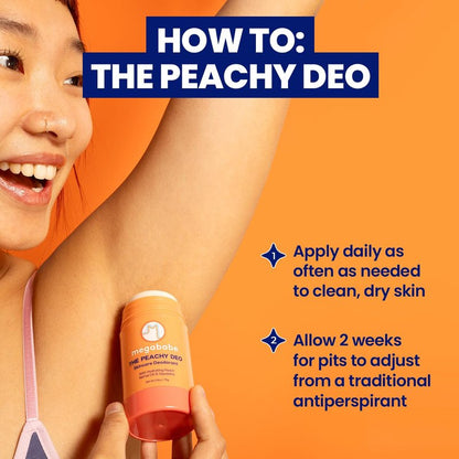 Megababe Skincare Deodorant - The Peachy Deo with 72 hour Odor Protection | Summer and Hot Weather Essential | Hydrating Peach Kernel Oil & Squalane | Aluminum-Free, All Natural | 2.6 oz