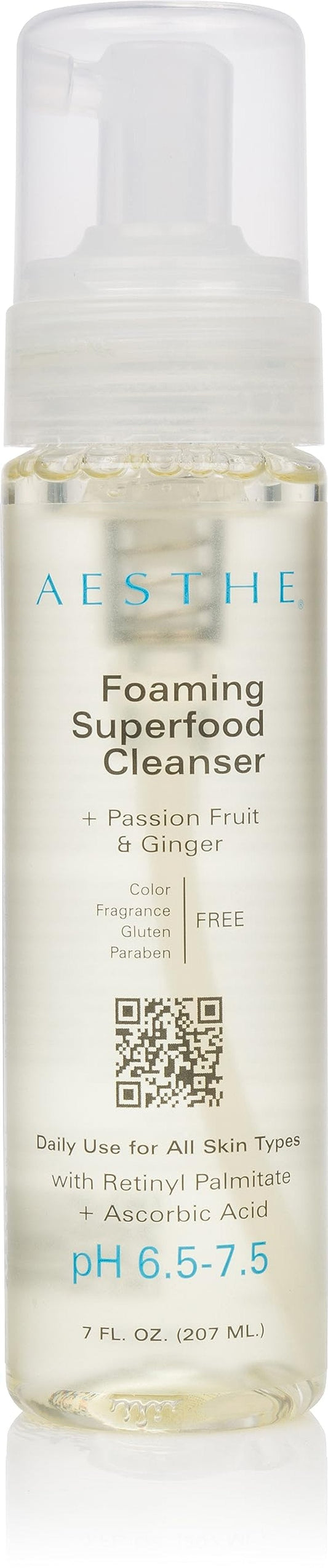 Aesthe Foaming Superfood Face Cleanser - Passionfruit & Ginger - Gentle Cleaning Formula for All Skin Types - Oily, Combination, Dry, Normal, Sensitive - Remove Makeup, Cleanse, Hydrate - 7 fl oz