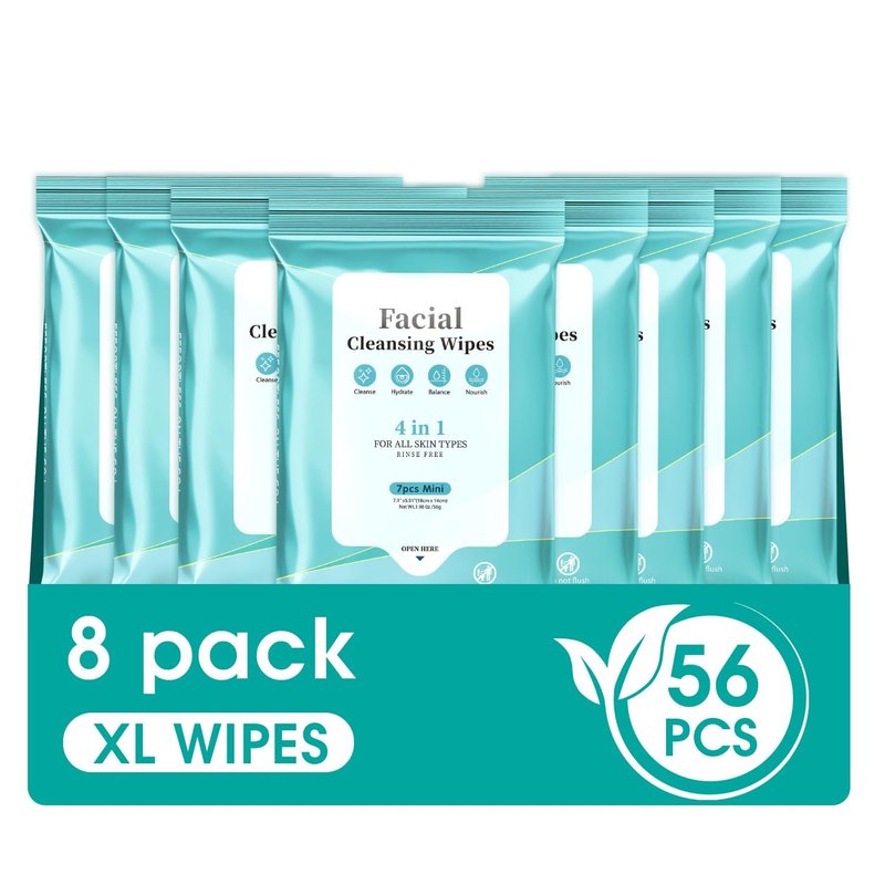 Facial Cleansing Wipes, Green Tea Oil Extract for Face Cleansing, Salicylic Acid for Acne Treatment, Hydrating Pore Care for Sensitive Skin, Exfoliating & Soothing Double-Sided Cleansing Wipes