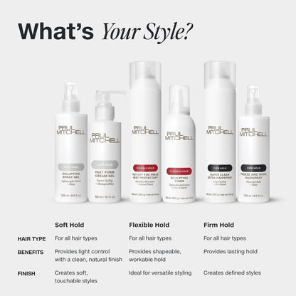 Paul Mitchell Fast Drying Sculpting Hairspray, Flexible Hold, Buildable Body + Shine, For All Hair Types, 8.5 fl oz