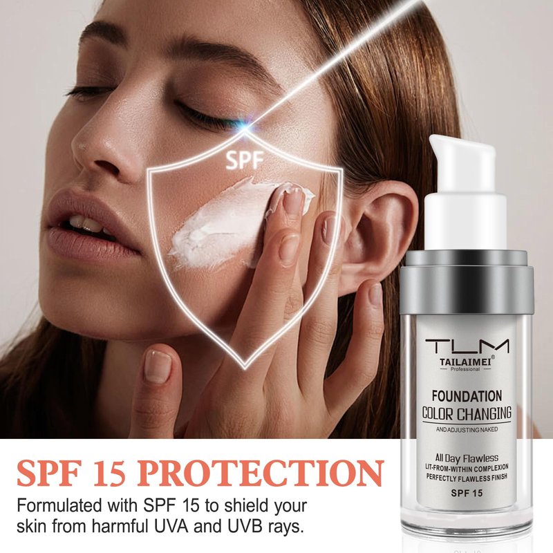 2PCS Flawless Colour Changing Warm Skin Tone Foundation, Naturally Blends Moisturizing foundation makeup, Long Lasting Waterproof Lightweight Liquid Foundation SPF 15 for Face Makeup
