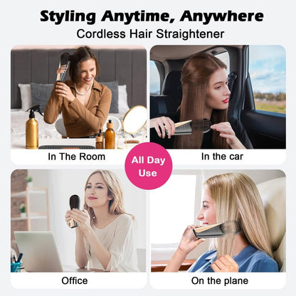 Go Brush Pro Cordless Hair Straightener Brush - Portable Travel-Friendly, 30s Quick Heat, 10000mAh USB-C Rechargeable, 150M Negative Ions (Strai-Grey)