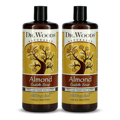 Dr. Woods Almond Liquid Castile Soap - Castile Soap with Pure Almond Oil, Body Wash for Men and Women, Organic Shea Butter, Natural Cleaner for Face, Hands, and Body - 32 Fl Oz, Pack of 2