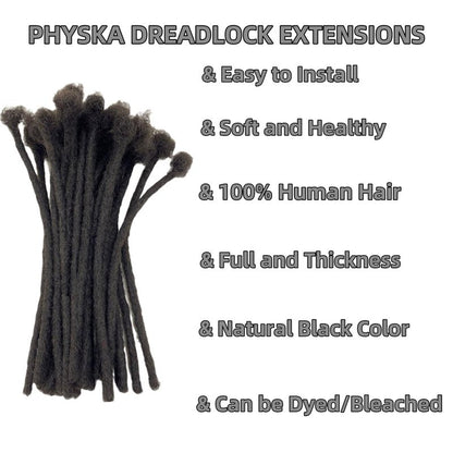 0.8cm 10Inch 20 Strands Loc Extensions Human Hair 100% Handmade Permanent Dreadlock Extensions for Women Men Can Be Curled and Bleached Loc Extension with Needle(width 0.8cm natrual color)