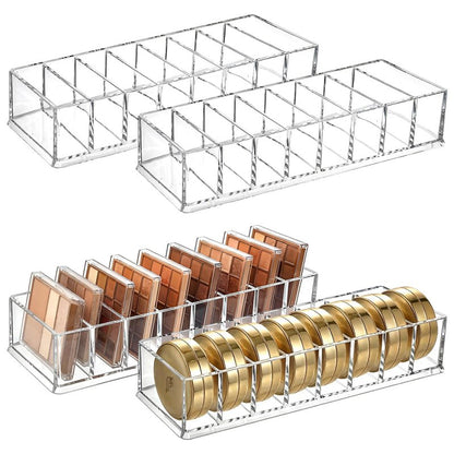 Foraineam 4 Pack Acrylic Compact Organizer Cosmetics Beauty Care Powder Holder Blushes Highlighters Eyeshadow Makeup Organizer