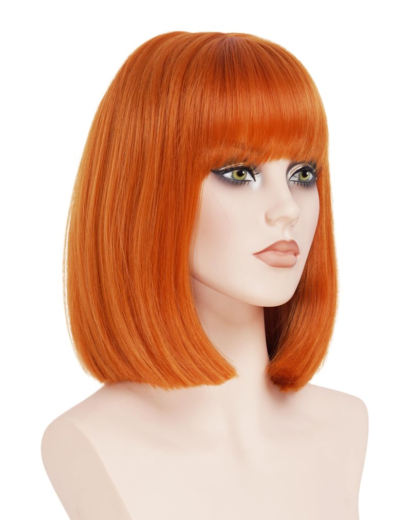 NJJYXH 14 Inches Ginger Wigs for Women Short Straight Bob Auburn Wig with Copper Red Bangs Synthetic Hair for Daily Use,Cosplay, Halloween