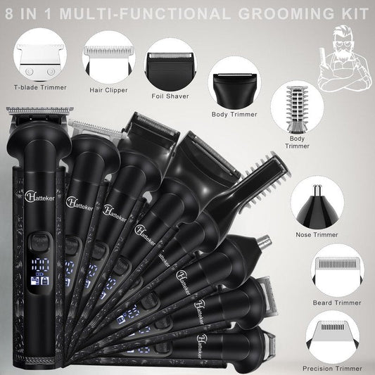 Hatteker 8-in-1 Mens Grooming Kit - Zero-Gap T-Blade Trimmer, IPX7 Waterproof Cordless Set with Hair Clipper/Beard Trimmer/Nose Trimmer, USB Rechargeable (1.5H Charge 180M Use) for Home & Travel