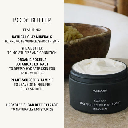 Homecourt Body Shea Butter, Rich Moisturizer Cream for All Skin Types, Nourishes & Hydrates Up To 72 Hours, Lingering Fragrance, Cocomoi, 6.7 oz