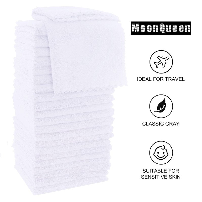 MOONQUEEN Ultra Soft Premium Washcloths Set - 12 x 12 inches - 72 Pack - Quick Drying - Highly Absorbent Coral Velvet Bathroom Wash Clothes (White)