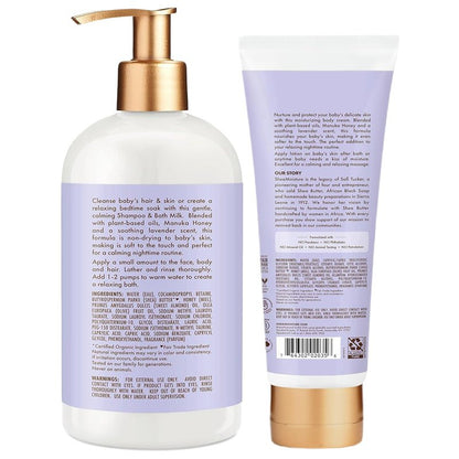 Shea Moisture Baby Care Set – Relaxing Nighttime Shampoo & Bath Milk + Body Cream for Delicate Skin, Manuka Honey & Lavender (2 Piece Set)