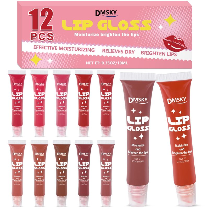 Dmsky Lip Gloss Set 12 Pack,12 Colors Lip Gloss for Women, Moisturizing Lip Gloss Bulk with Vitamin E for Dry Cracked Lips