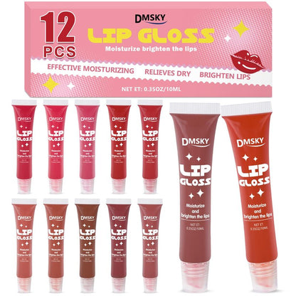 Dmsky Lip Gloss Set 12 Pack,12 Colors Lip Gloss for Women, Moisturizing Lip Gloss Bulk with Vitamin E for Dry Cracked Lips