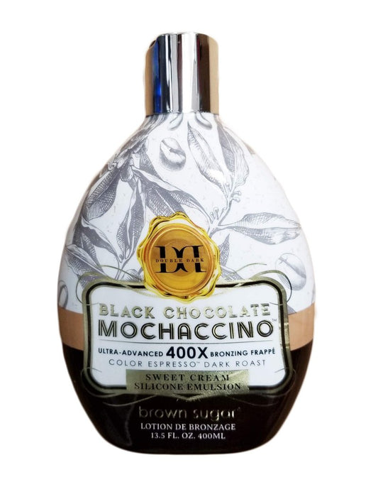 Brown Sugar Black Chocolate Double Dark Mochaccino 400X Bronzer – Ultra-Rich Tanning Lotion with Skin Softeners & Color Enhancers, 13.5 oz Bottle
