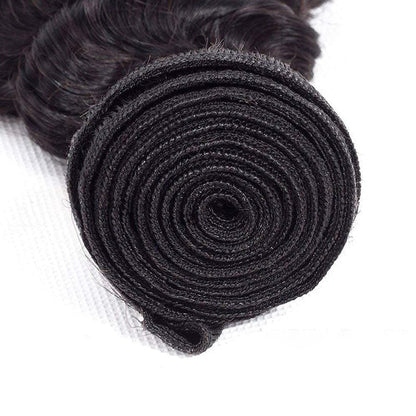 Deep Wave Human Hair Bundles 14 16 18 Inch Curly Weave Bundles Human Hair Unprocessed Native Virgin Hair 100/PC 3 Extensions Natural Black Color 1B Wet and Wavy Human Hair Extensions for Women