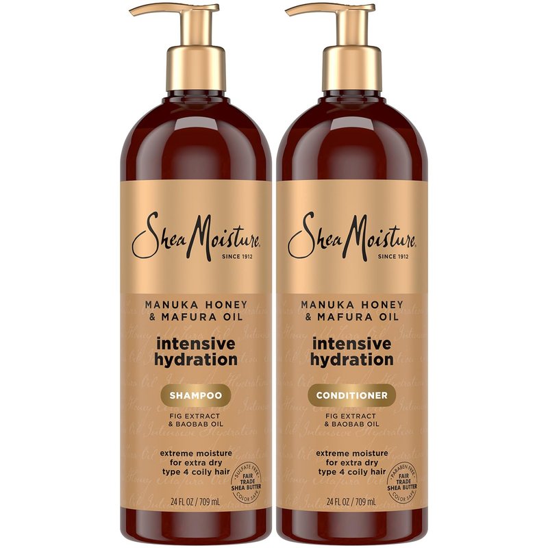 Shea Moisture Shampoo & Conditioner Set – Intensive Hydration Hair Care Formulas with Manuka Honey & Mafura Oil for Extra Dry, Damaged Hair, 24 Oz Ea