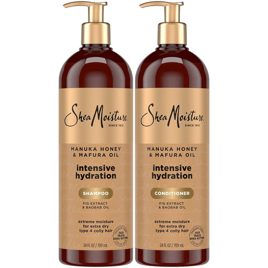 Shea Moisture Shampoo & Conditioner Set – Intensive Hydration Hair Care Formulas with Manuka Honey & Mafura Oil for Extra Dry, Damaged Hair, 24 Oz Ea