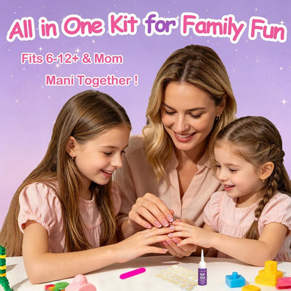 Kids Press on Nails, 24pcs French Tip Press on Nails for Kids 6-12 with 3D Hibiscus, Non-Toxic Nail Kit with Nail Glue, Adhesive Tabs, Fake Nails Gift for Girls