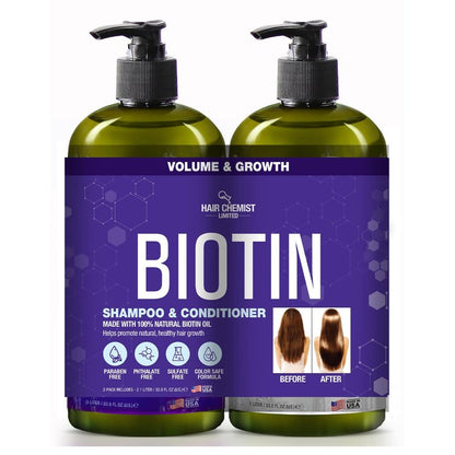 Hair Chemist Biotin Pro-Growth Shampoo & Conditioner 2-PC Gift Set - Includes 33.8oz Shampoo & 33.8oz Conditioner