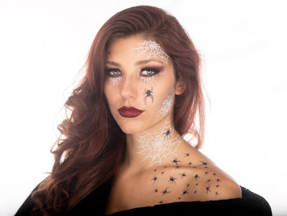 Tattoocrew 2 x Pretty Little Killers Face Halloween Temporary Tattoo, Spider Costume, Witch, Web, Horror