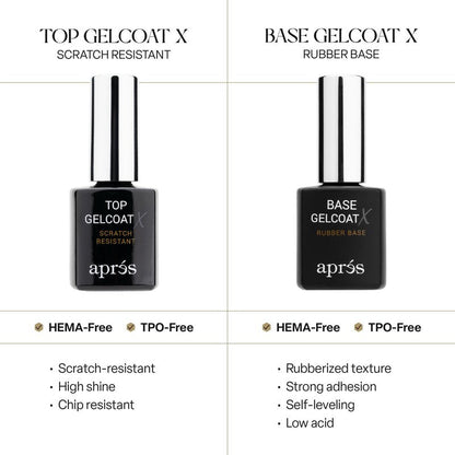 APRÉS Base Coat X & Top Gelcoat X Set 15ml | HEMA & TPO-Free Rubber Base and High-Gloss Top Coat Scratch Resistant Soak-Off Gel Nail Polish
