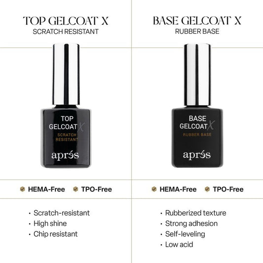 APRÉS Base Coat X & Top Gelcoat X Set 15ml | HEMA & TPO-Free Rubber Base and High-Gloss Top Coat Scratch Resistant Soak-Off Gel Nail Polish