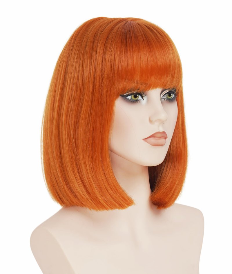 NJJYXH 14 Inches Ginger Wigs for Women Short Straight Bob Auburn Wig with Copper Red Bangs Synthetic Hair for Daily Use,Cosplay, Halloween