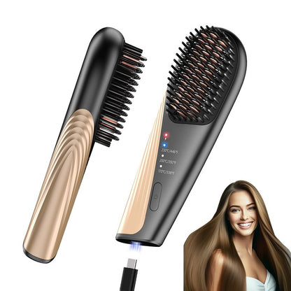 Go Brush Pro Cordless Hair Straightener Brush - Portable Travel-Friendly, 30s Quick Heat, 10000mAh USB-C Rechargeable, 150M Negative Ions (Strai-Grey)