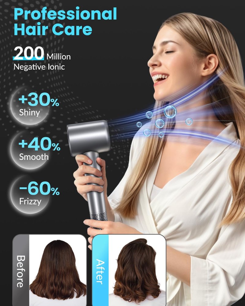 Hair Dryer, 110000 RPM Professional Ionic Blow Dryer with Brushless Motor for Fast Drying, Thermo-Control Quiet Compact Hair Blow Dryer with Magnetic Diffuser for Curly Hair for Home Travel Salon