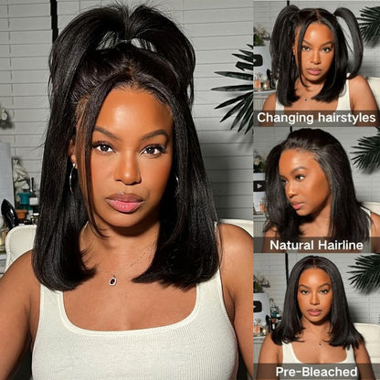 Bob Wig Human Hair 13x6 Frontal Lace Wig Transparent Lace Front Wigs Human Hair Straight Short Human Hair Wigs for Black Women Glueless Wigs Pre Plucked (Natural Color 13x6 Straight Bob, 10 Inch)