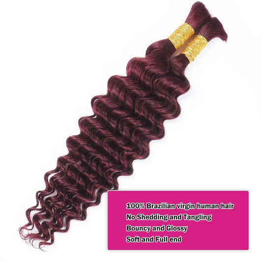 RESACA Deep Wave Bulk Human Hair for Braiding 20 Inch 100g 2 Bundle Boho Braids Human Hair Water Wet and Wavy 100% Unprocessed Brazilian Virgin Hair Extensions Kinky Curly （99j）