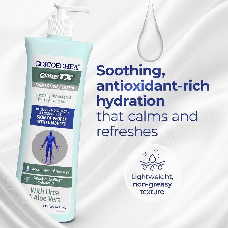 Goicoechea Diabet TX Diabetic Lotion with Urea for Dry Skin | Soothing Hydrating Cream with Aloe, Oatmeal & Vitamin E for Hands, Elbows, Feet & Body | Extra Dry Skin Support, 13.5 Oz | 3-Pack